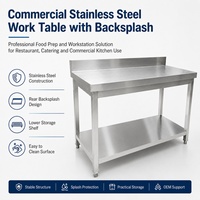 Table de travail en acier inoxydable de qualité supérieure, durable, à tubes carrés, avec pare-éclaboussures et étagère inférieure pour cuisine de restaurant