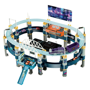 Model Train railway Cars Play set Toy Garage Tow Truck Powered Elevator Car Repair Station rampa a spirale - Product Image 1