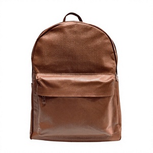 Unisex Solid Brown PU Leather <b>Backpack</b> Zipper Closure Front Pocket Durable Casual Daily Use Adjustable <b>Straps</b> - Product Image 1