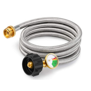 Tuyau de propane en acier inoxydable avec manomètre 6FT pour connexion de barbecue portable - Product Image 1