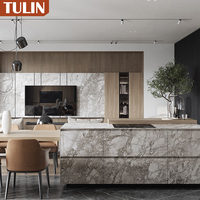 Meubles de cuisine modulaires contemporains de luxe avec fermeture amortie et plan de travail en quartz pour villa