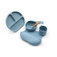 Ensemble d'alimentation manuel pour bébés et jeunes enfants, sans BPA, écologique, avec bavoir en silicone, bols à ventouse, assiette, cuillère, fourchette et ustensiles de repas