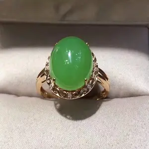 De alta calidad de jade joyería de piedras preciosas al por mayor 18k oro 11x14mm natural verde manzana hetian jasper anillo