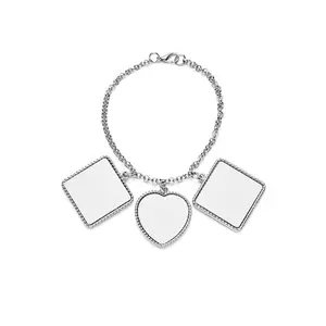 2023 Hot Valentine's Day Promotional DIY Gift Sublimation Blank Charm Bracelet with Square Heart Ornament