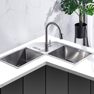 <span class=keywords><strong>Évier</strong></span> de <span class=keywords><strong>cuisine</strong></span> en acier inoxydable à montage en surface, <span class=keywords><strong>évier</strong></span> d'angle en forme de papillon, fait à la main, avec <span class=keywords><strong>étagère</strong></span> à couteaux - Product Image 2