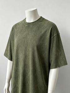 Camiseta de Hombre Oversize de Algodón 100% de 260g, Hombros Caídos, Lavado, Lisa, **Verde Oliva**, Estilo Hip Hop, Ajuste Holgado - Product Image 1