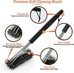Three-Head Stainless Steel Metal Non-Stick BBQ Grill <b>Cleaning</b> Tool <b>Oven</b> Scraper and Brush Set Easily Cleaned - Product Image 4