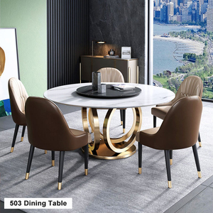 Meubles de salle à manger modernes de luxe Table de salle à manger ronde en verre trempé - Product Image 3