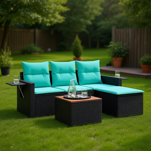 Black Poly <b>Rattan</b> Garden <b>Sofa</b> Set With Cushions 4 Seater Outdoor Furniture Contemporary Design - Product Image 2