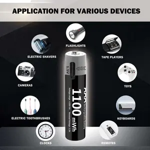 로고 사용자 정의 Oem 홈 휴대용 소형 1100mWH Type-C USB 충전식 AAA 리튬 이온 배터리