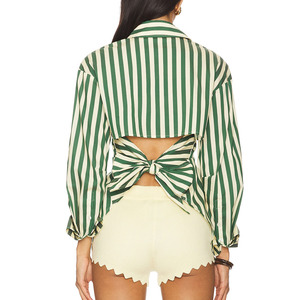 Blusa <span class=keywords><strong>de</strong></span> Mujer Oversize a Rayas, Camisa <span class=keywords><strong>de</strong></span> Manga Larga Verde <span class=keywords><strong>y</strong></span> Blanca con Rayas Verticales, Abotonada, con Abertura Frontal, Blusa Holgada Informal a la <span class=keywords><strong>Moda</strong></span> - Product Image 4
