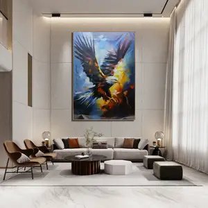 Original Art personnalisé 100% peint à la main moderne aigle bois encadré peinture à l'huile animale sur toile pour salon décoration murale