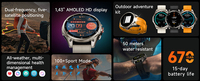 Reloj Inteligente Deportivo con GPS, Forma Redonda, Pantalla AMOLED, Linterna LED FT66, Altímetro, Brújula, Resistente al Agua 3ATM, Llamadas Telefónicas