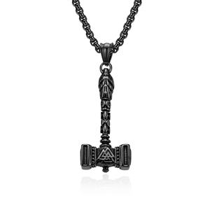 Wholesale Nordic Viking Stainless Steel Thor Hammer Mjolnir Odin <b>Wolf</b> Vegvisir Pendant <b>Necklace</b> Vintage Style 18K Gold Plated - Product Image 3