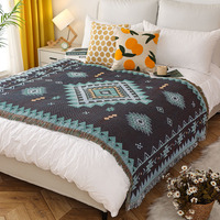 Ethnique Vintage Boho Géométrique Oeuvre Jacquard Tissé Jeté Tapis Décor À La Maison Couverture Extérieur Et Intérieur Avec Gland