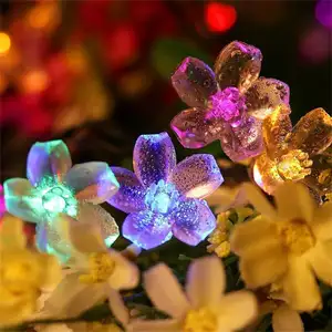 ไฟประดับพลังงานแสงอาทิตย์,ไฟเส้น LED พลังงานแสงอาทิตย์ขนาด5ม. 7ม. 12ม. ลายดอกพีชสำหรับประดับสวนเทศกาลคริสต์มาส