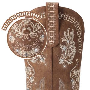 <span class=keywords><strong>Botas</strong></span> Vaqueras Clásicas de <span class=keywords><strong>Mujer</strong></span> hasta la Rodilla, Bordadas, con Punta en Pico, Tacón Grueso, con Cierre y Cordones, Estilo Vintage - Product Image 2