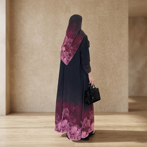Women's Floral Printed Abaya <b>Long</b> <b>Sleeve</b> Modest Floor Length Lightweight Polyester Islamic <b>Dress</b> Middle East Daily Wear - Product Image 2