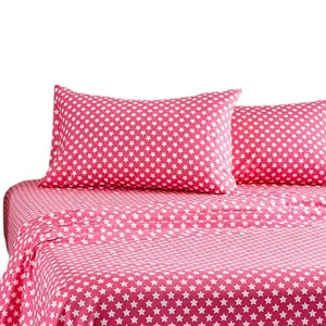 Best selling high quality bedding sets fitted sheet 100% microfiber 4pcs Kids Soft, Easy-Wash Pink Stars