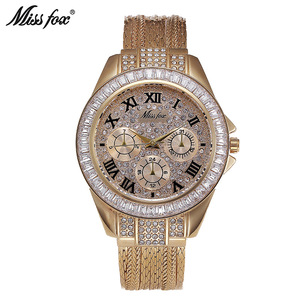 Montre pour femme en cuivre doré avec bande ronde et zircone sertie de diamants - Product Image 6