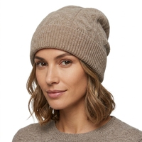 Bonnet en tricot torsadé marron clair pour femme, doux et chaud, avec revers côtelé, idéal pour l'hiver et le quotidien