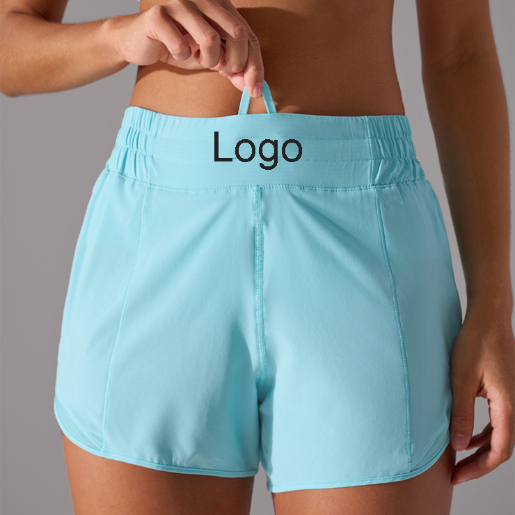 High Waist Women's Sports Shorts Solid Color Quick Drying Anti Exposure Running Shorts With Zipper Pocket Workout Fitness Wear