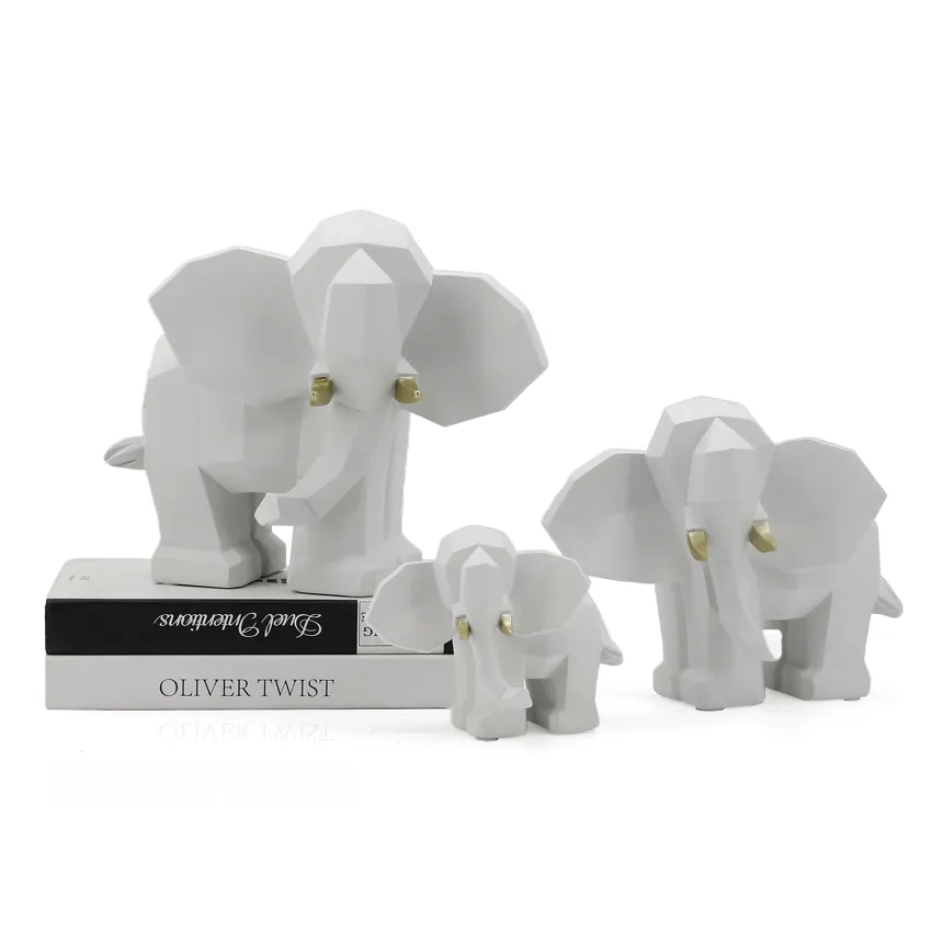 Animale artificiale bianco e oro resina elefanti statua Set di 3 Figurine per la decorazione della casa Desktop