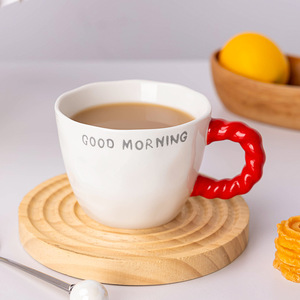 Creative <b>Ceramic</b> Mug With Threaded Handle Letter Print Single <b>Cup</b> For Coffee Milk Breakfast Household Use - Product Image 3