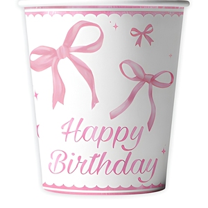 Juego de Vajilla Desechable para Fiesta de Cumpleaños con Tema de Lazo Rosa, Platos, Vasos y Mantel de Papel - Product Image 4
