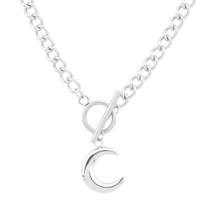 Hot Selling Exquisite <b>Titanium</b> Steel OT Buckle Moon Pendant Necklace Silver Plated Unisex's Necklaces Wholesale Jewelry Trendy - Product Image 6