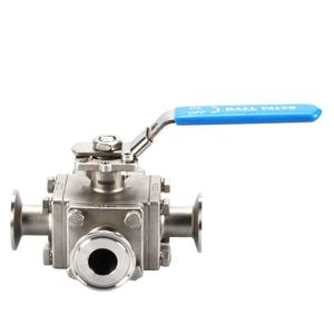 Robinet à bille manuel sanitaire en acier inoxydable à trois voies, à passage plein, de 1/2'' à 4'' - Product Image 1