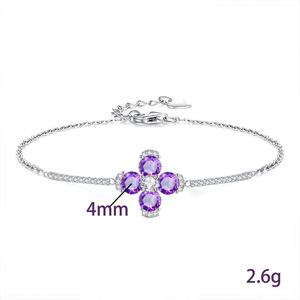 Pulsera de Cadena con 9 Delicados Tréboles de Cuatro Hojas, Anti-deslustre, con Piedra Natural de Corte Redondo de 4mm, Plata de Ley 925, Joyería para Mujer - Product Image 6