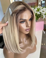 Peluca de Cabello Humano con Encaje HD 13x4 con Reflejos para Mujeres Blancas Pelucas Frontales de Encaje de Cabello Humano Virgen Ruso Rubio Platino con Cutícula Alineada