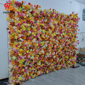 Mur de fleurs artificielles pour scène de mariage, nouveau design, lisse, 8 pieds x 8 pieds, tissu de fleurs artificielles, décoration de mariage 5D - Product Image 6