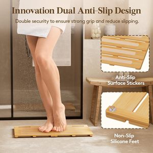 Alfombra de Ducha de Bambú Rectangular, Color Madera Natural, Antideslizante, para Baño - Product Image 3