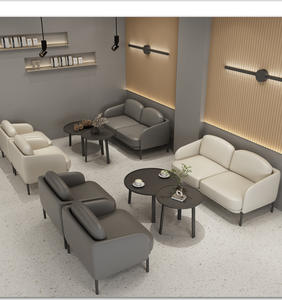 Casual Home Cafe Booth postre panadería tienda biblioteca descanso negociación recepción MESA de madera maciza y juego de sofá individual de cuero - Product Image 3