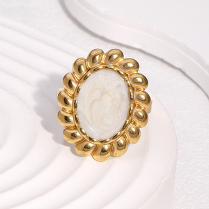 Nouvelles bagues ouvertes de luxe en acier inoxydable, étanches et inaltérables, au design tournesol unique avec effet goutte d'huile, plaqué or 18 carats, haut de gamme, faites à la <span class=keywords><strong>main</strong></span> - Product Image 2
