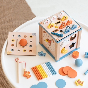 Blocs <span class=keywords><strong>de</strong></span> trieur <span class=keywords><strong>de</strong></span> forme <span class=keywords><strong>de</strong></span> labyrinthe <span class=keywords><strong>de</strong></span> perles sûres pour bébé jeu <span class=keywords><strong>de</strong></span> pêche <span class=keywords><strong>Cube</strong></span> d'activité 9 en 1 jouets Montessori en bois - Product Image 3