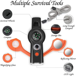 Wholesale 7in1 Outdoor Multifunctional Survival Kit <b>Camping</b> <b>Hiking</b> Whistle Flashlight Thermometer Magnifying Glass - Product Image 6
