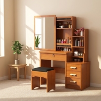 Table de maquillage moderne en bois MDF chêne durable avec miroir LED, tiroirs et tabouret pour salle de bain