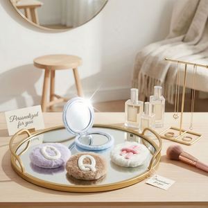 Miroir de poche rond personnalisé en peluche douce, cadeaux mignons pour demoiselles d'honneur, mini miroir de maquillage - Product Image 3
