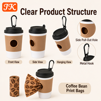 Distributeur de sacs à déjections pour chiens et chats Jinke en forme de tasse à café, parfumé, support de déchets pour animaux de compagnie, mousqueton portable, clip de laisse extérieur, biodégradable