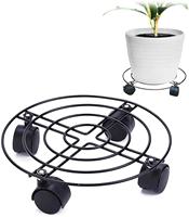 Plateau de déplacement pour plantes en métal noir rond pratique avec 4 roues, plateau roulant pour plantes en pot d'intérieur et d'extérieur