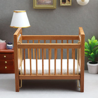 DIY miniatur rumah boneka ayunan kayu tempat tidur bayi untuk rumah boneka furnitur Mini
