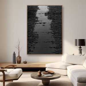 Peinture à l'huile personnalisée minimaliste noire <span class=keywords><strong>Chemin</strong></span> <span class=keywords><strong>de</strong></span> minuit Art mural encadré Nature morte Paysage pour la maison et la galerie - Product Image 3