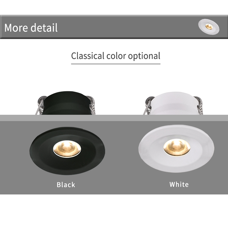 Black Aluminium 3.3W 43Mm 220V Mini Downlight LED Cabinet Light