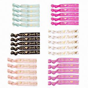 Wedding Party <b>Pink</b> Black Elastic Bracelet Wrist Band With Team Bride Tribe Gold Foil - Product Image 2