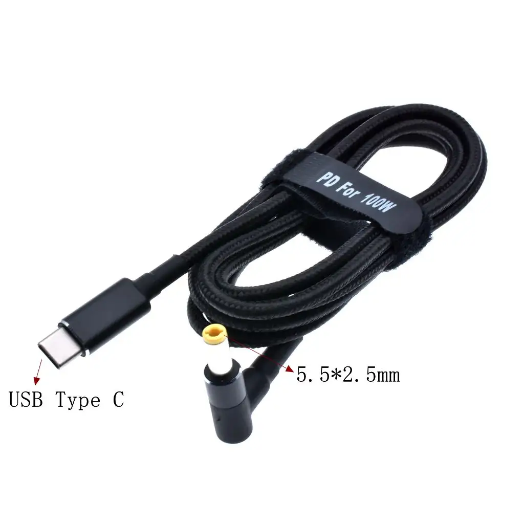 100W USB Tipe C Ke 5.5X2.5Mm Pria Plug Converter USB C PD Charger DC Kabel Pengisian Kabel untuk Asus Lenovo Toshiba Laptop 1.8M