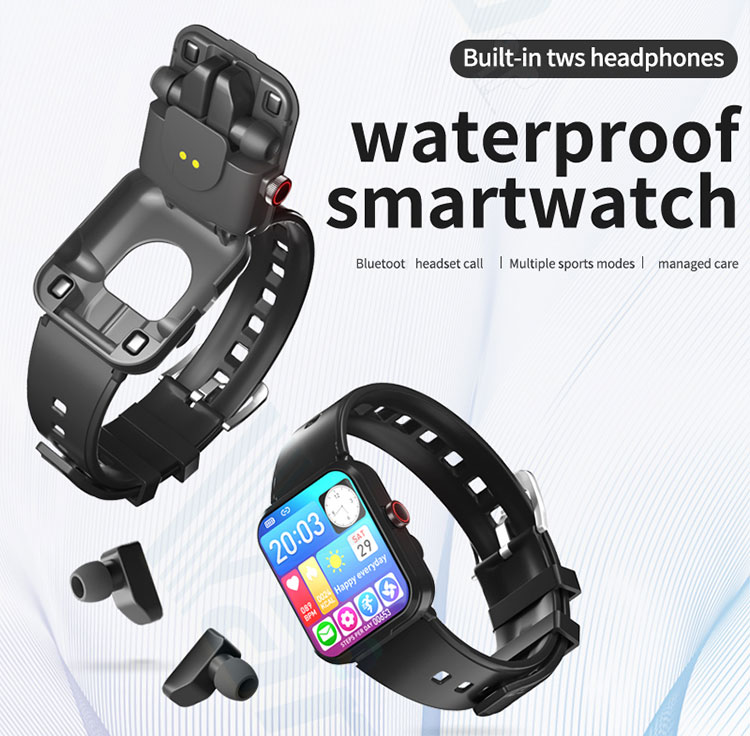 Water proof V22 with TWS wireless earphones earbuds music control BT calling smart watch waterproof
