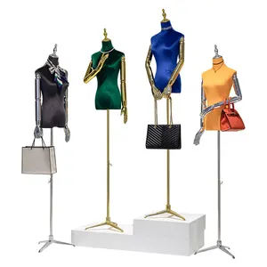 Clothing Store Fashion Lady Display Dress Torso Models Woman Upper-body Velvet Covered Female Mannequin